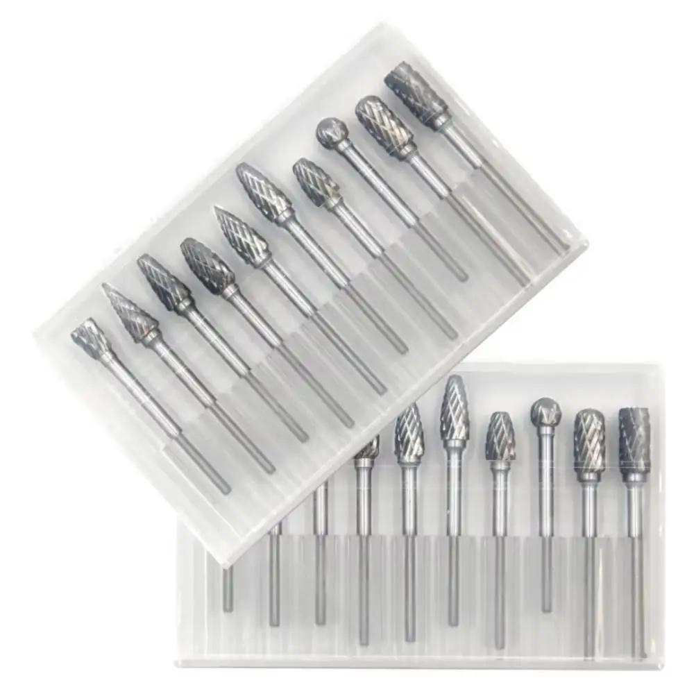Art Craft Wood - 10-teiliges Hartmetall-Fräser-Set mit 3mm Schaft, Doppelschnitt-Schleifaufsätze,