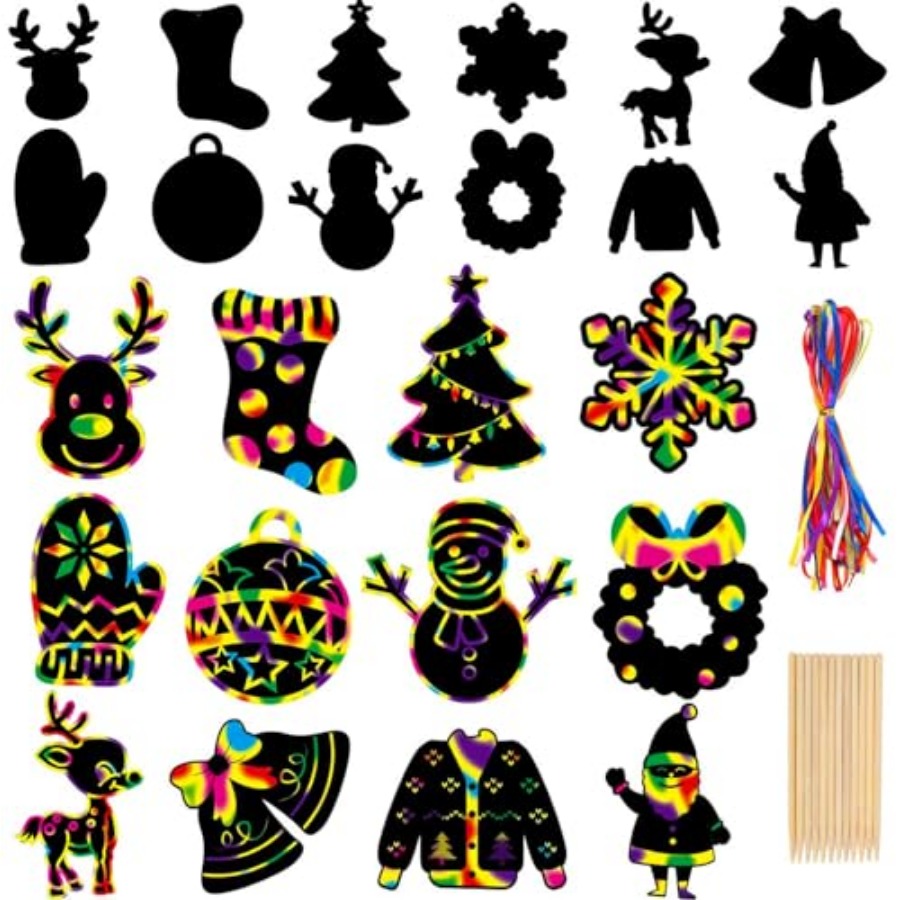 Art And Craft Xmas Tree - Weihnachts-Kratzpapier, 96-teiliges Bastelset, Magische Regenbogen-Kratzkarten für