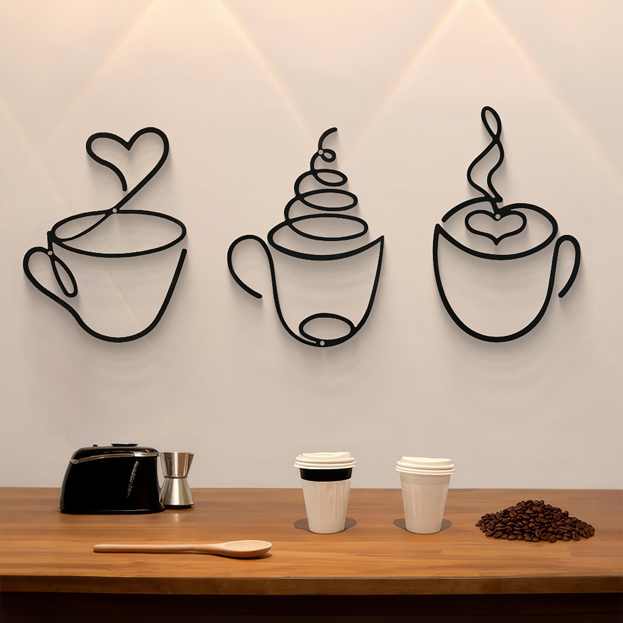 Art Craft Cafe - 3-teiliges Kreatives Kaffee-Wanddekoration-Set, Café-Dekor Eisenkunst-Handwerk, Innenraum-Wanddekoration